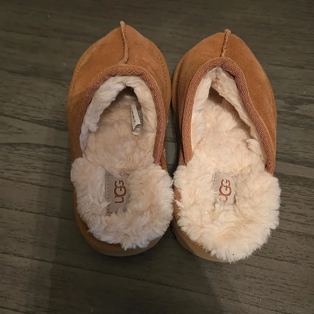 UGG Kids Tan Slippers with Cream Lining